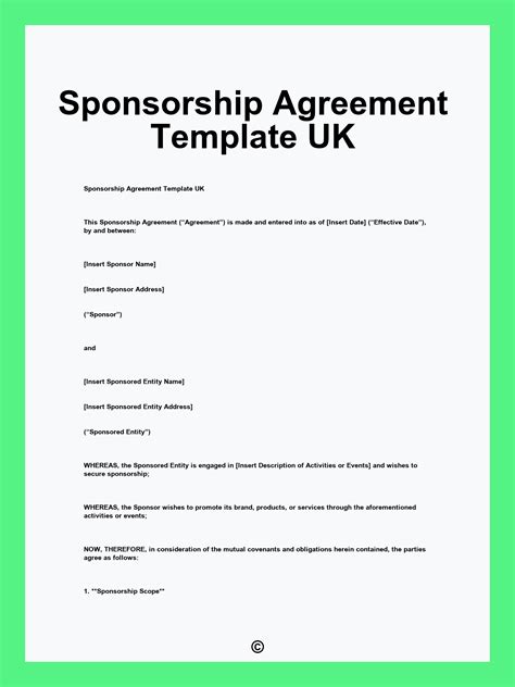 Sponsorship Agreement Template UK