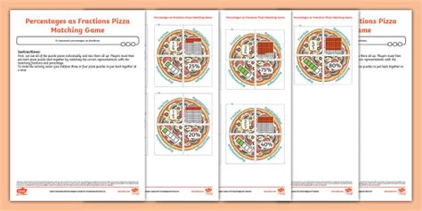 👉 Percentages as Fractions Pizza Matching Maths Game