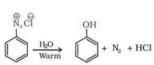 What happens when benzene diazonium chloride is heated with water ...