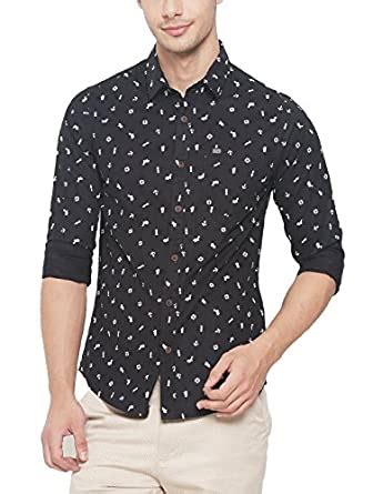 Buy The Indian Garage Co Men's Black Slim Fit Printed Casual Shirts ...