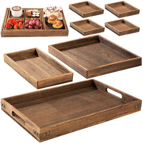 Buy Yangbaga Rustic Wooden Serving Trays with Handle - Set of 7 ...