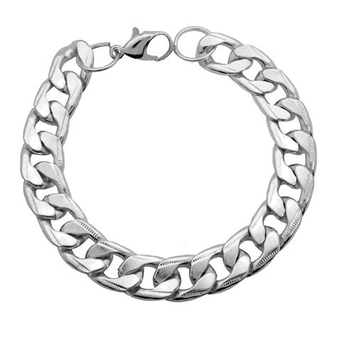 Buy Ervio Silver Plated Stainless Steel Cuban Chain Bracelet for Men ...