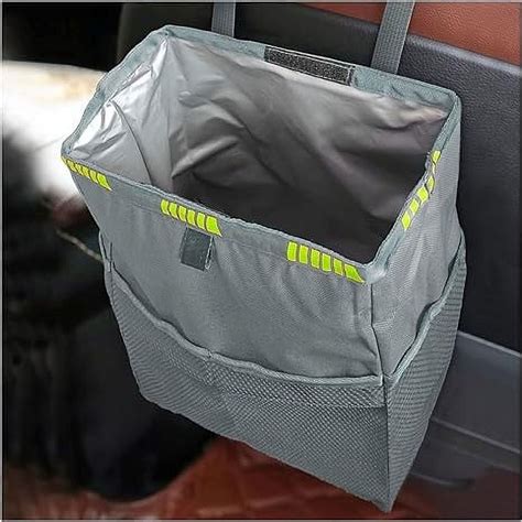 Hanging Car Trash Can with Storage Pockets, Waterproof Leakproof Oxford Auto Garbage Bag, Multi ...