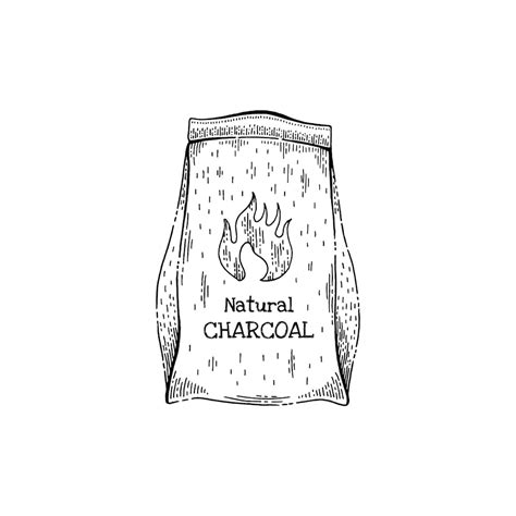 Рисунок линии мешка с углем Черный уголь для огня барбекю Эскиз ...