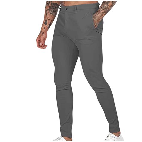 RYRJJ Mens Chinos Slim Fit Pants Flat Front Stretch Skinny Tapered ...