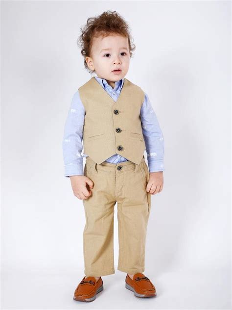 Baby Boy Beige Waistcoat With Shirt | One Friday World
