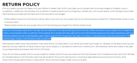 What is Talbots' returns and exchanges policy? — Knoji