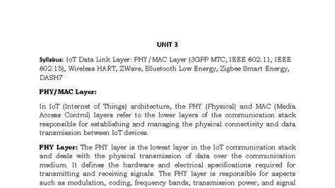 IOT COMM UNIT 3 - Syllabus on IoT Data Link Layer Technologies - Studocu