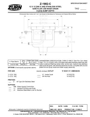 Fillable Online zurn eriepa Z1982C SPECIFICATION SHEET 12 X 12 305 X ...