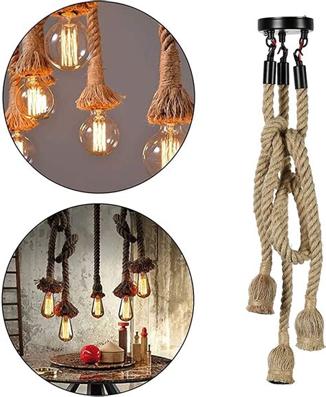Buy Jroyseter Hemp Rope Light 3 Heads Vintage Hanging Pendant Rope ...