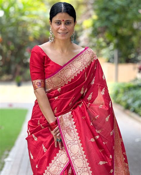 Deep Red Colour Meenakari /Silver Jangle /Gold kadwa Weaving Handwoven ...
