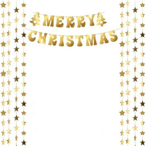 GRAND SHOP Merry Christmas Banner with Golden Star Frill Set of 9 Pcs ...