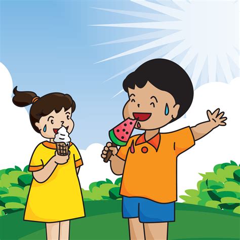 Kids Eating Ice Cream In Summer 9567053 Vector Art at Vecteezy