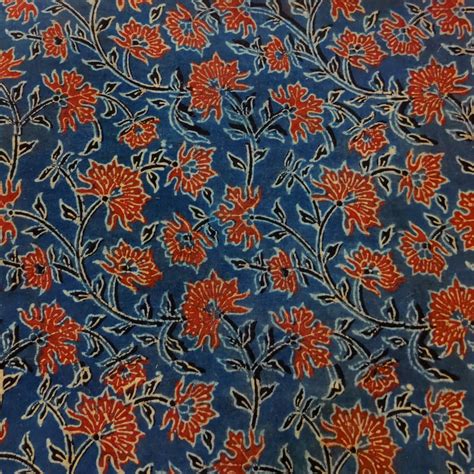 Pure Cotton Ajrak Persian Blue With Maroon Wild Flower Jaal And Block ...