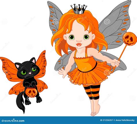 Cute Halloween Baby Fairy and Cat Stock Vector - Illustration of ...