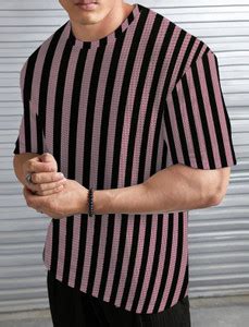KAJARU Striped Men Round Neck Pink T-Shirt - Buy KAJARU Striped Men ...