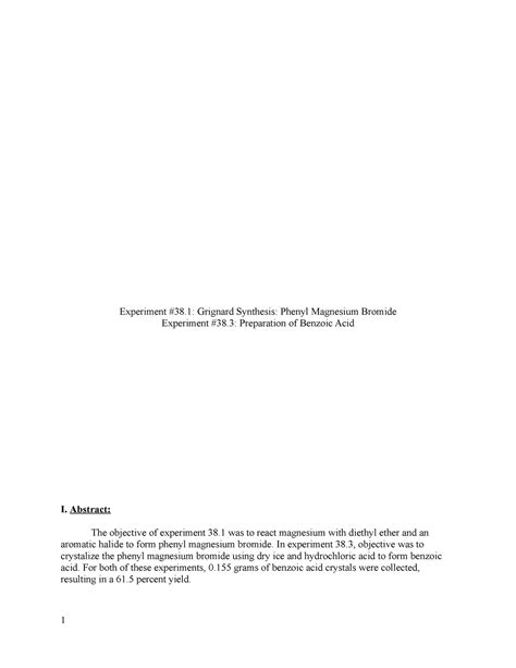 Experiment 38 - lab Report - Experiment #38: Grignard Synthesis: Phenyl ...