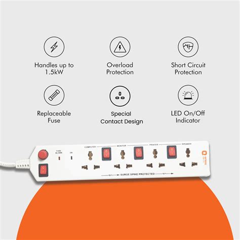 Buy 4x4 Socket Extension Board with 2 Metre Wire (White) Online in ...