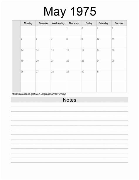 Calendar May 1975 from United States of America in English: Holidays ...