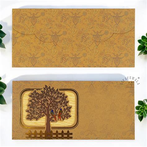 Elegant Tree Design Shagun Lifafa | LIFAFEWALA Golden Gold Foil Envelo