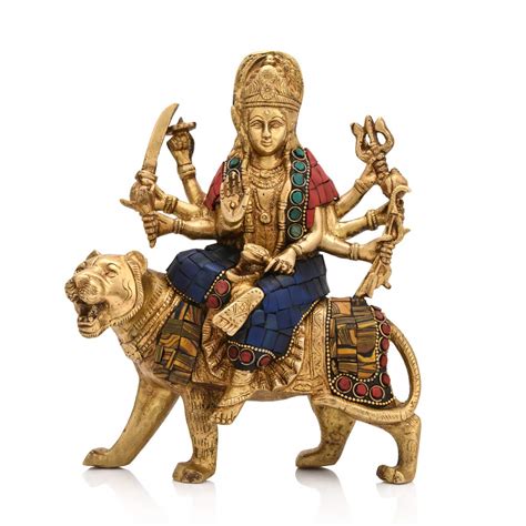 Buy Collectible India Brass Durga Idol, 8'' x 6.5'', Golden Online at ...