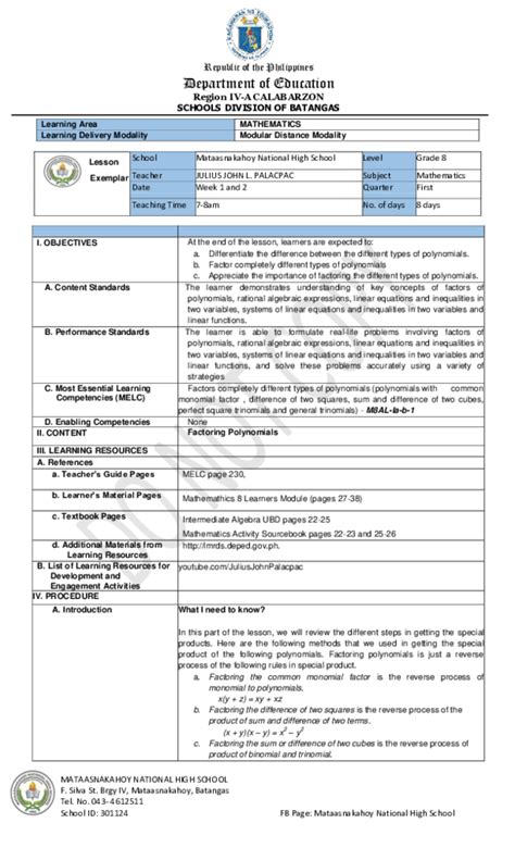 Image result for Lesson Exemplar Sample