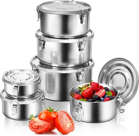 LEEPENK 6 Pcs 304 Stainless Steel Containers With Lids Stainless Steel ...