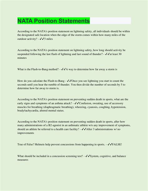 NATA Position Statements | 40 Questions with 100% Correct Answers ...