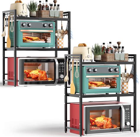 NETEL 2-Pack Expandable Microwave Shelf,3 Tier Microwave Stand with 8 ...