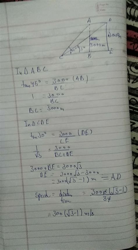 The angle of elevation of an aeroplane from a point on the ground is 45 ...