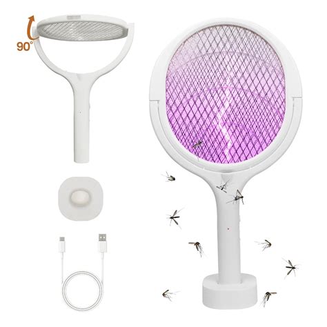 Dravina Mosquito Racquet Unique 90° Rotating Electric Bug Fly Swatter ...