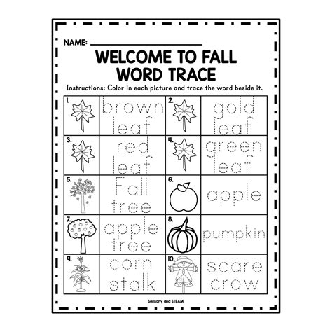 FALL SEASON THEME VOCAB PAGE, WORD STRIPS, AND TRACING *FREEBIE ...