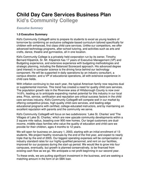 Child Care Business Plan Template 的图像结果