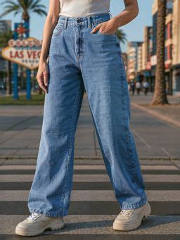 Buy Bewakoof Womens Blue Baggy Wide Leg Jeans Online