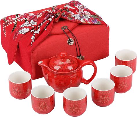 Amazon.com | I-MART Chinese Tea Set, Red Ceramic Chinese Wedding Tea ...