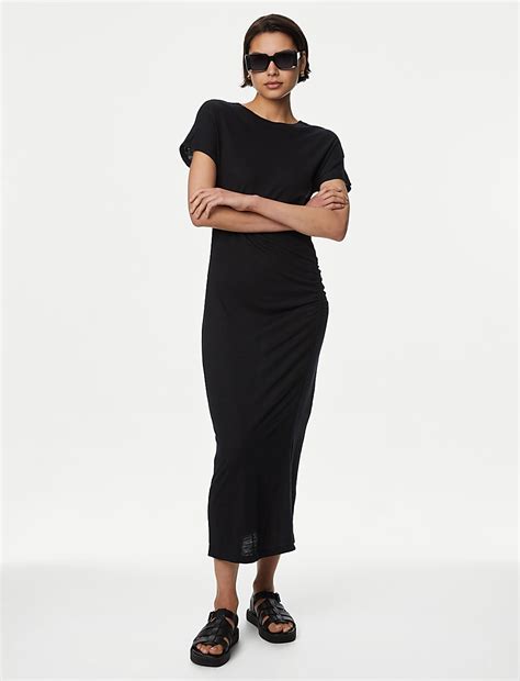 Buy Jersey Ruched Midi Column Dress at Marks & Spencer