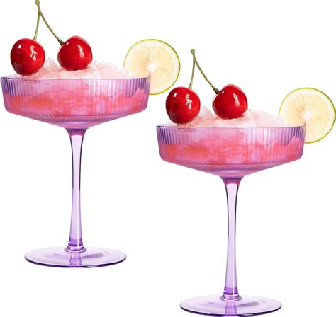 Amazon.com: Ribbed Coupe Cocktail Glasses With Gold Rim 8 oz | Set of 2 ...