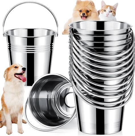 Amazon.com: Hicarer 10 Pcs Dog Stainless Steel Bucket Heavy Duty Water ...