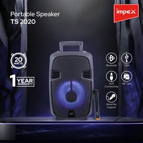 Impex Portable Speaker TS 2020 With Wireless Mic, Supports AUX, Blueto ...