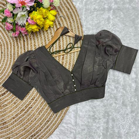 Black Color Metallic Jari Blouse with Ruffled Pattern and Ba