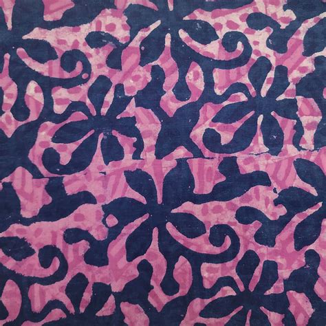 Pre Cut ( 1.80 Meter) Pure Cotton Jahota Pink With Navy Floral Jaal Ha ...