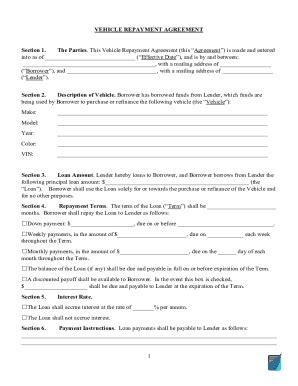 Fillable Online Vehicle repayment agreement form. Vehicle repayment ...
