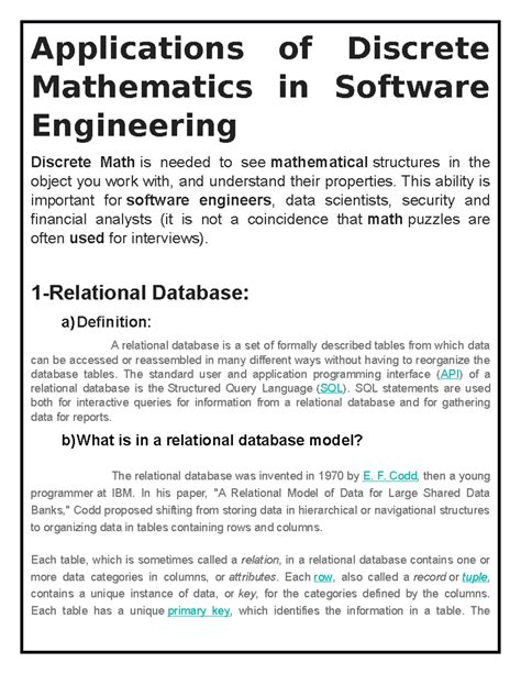 Applications of Discrete Mathematics in Software Engineering ...