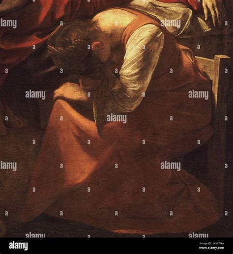 Death of the Virgin-Caravaggio (1606) (focus on Magdalena Stock Photo ...