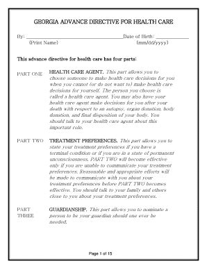 GA Advance Directive For Health Care 2015 - Fill and Sign Printable ...