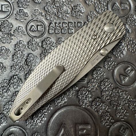 Three Rivers Manufacturing TRM Atom Liner Lock Lizard Skin Textured Titanium Scales Stonewashed ...