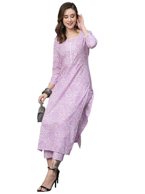 ANNI DESIGNER Women's Cotton Blend Straight Printed Kurta with Pant ...