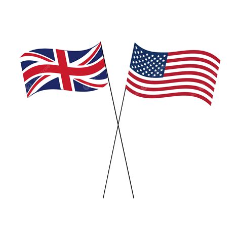Uk Usa Waving Flags Together On Transparent Background Vector, American ...