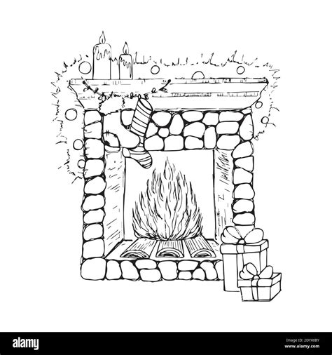 Christmas Fireplace Drawing