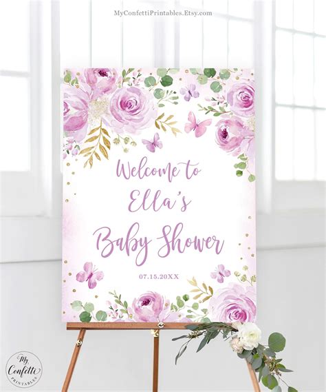 Editable Baby Shower Welcome Sign Template, Printable Baby Shower Welcome Sign, Lavender, Lilac ...